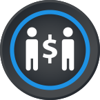 Blue Geo Sales icon: two people standing next to a dollar sign