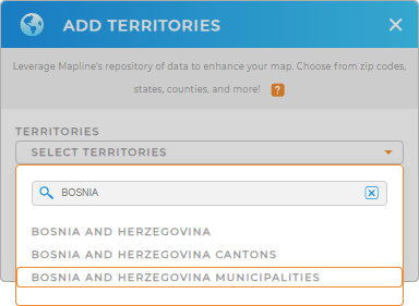 Add Bosnia and Herzegovina Municipalities to your map in Mapline