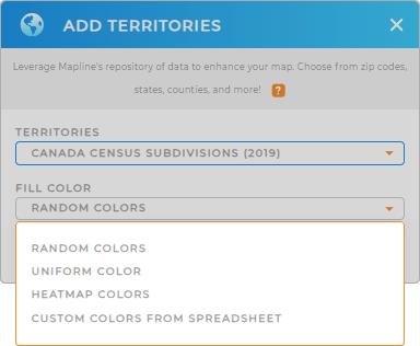 Color-code your Canada Census Subdivisions territory map in seconds