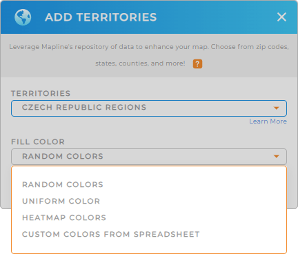 Color-code your  Czech Republic regions territory map in seconds