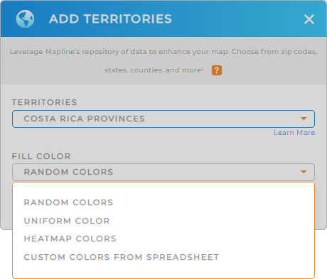 Color-code your  Costa Rica provinces  territory map in seconds