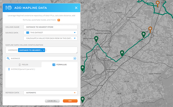 calculate the drive time between different locations in different datasets