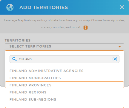 Add Finland provinces to your map in Mapline
