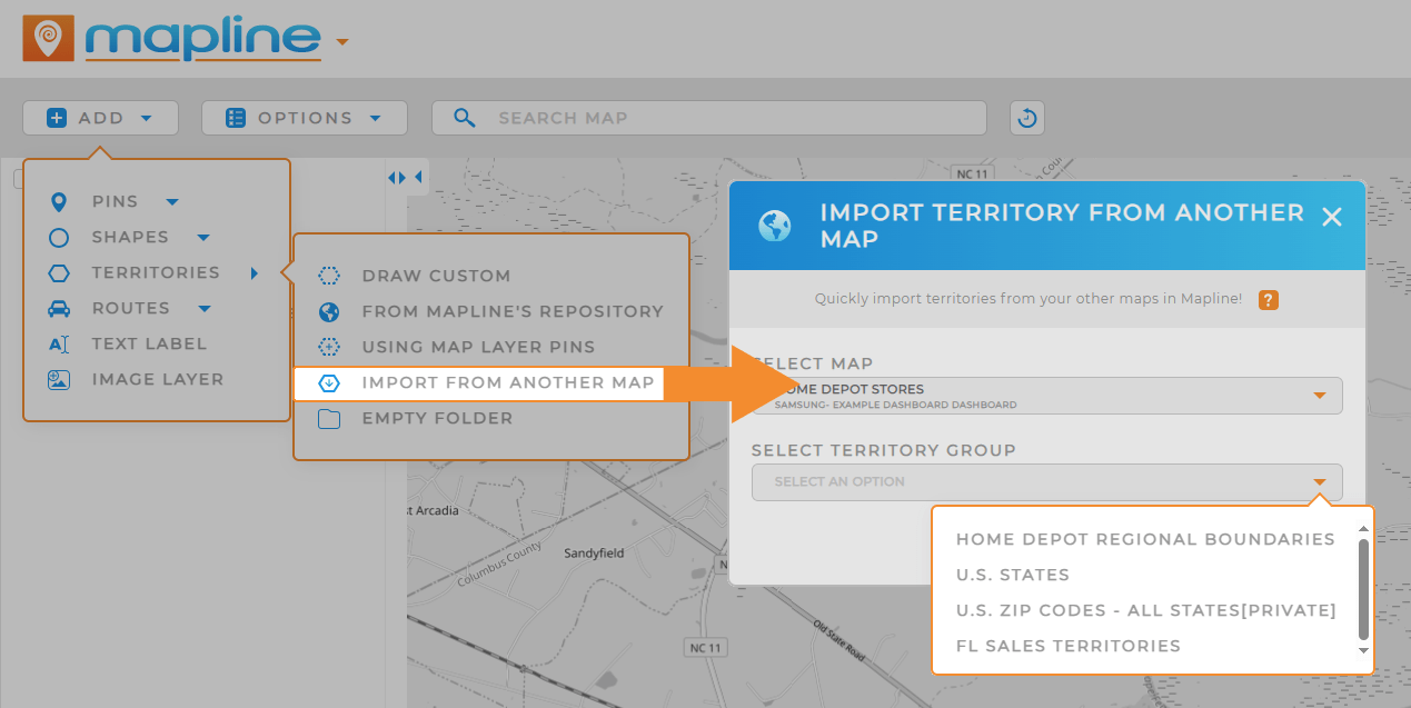 Easily import territories from one Mapline map to another