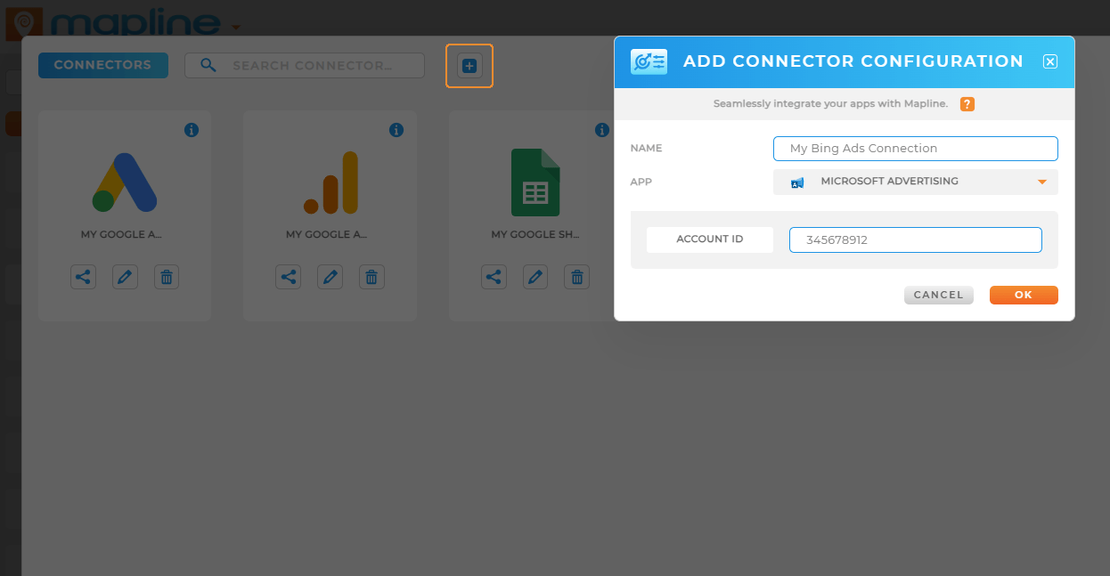 Mapline Coverage Areas lightbox, with the radius section highlighted