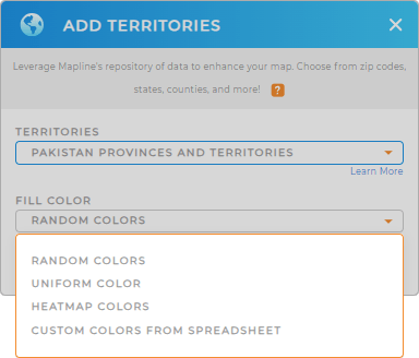 Color-code your Pakistan provinces and territories territory map in seconds