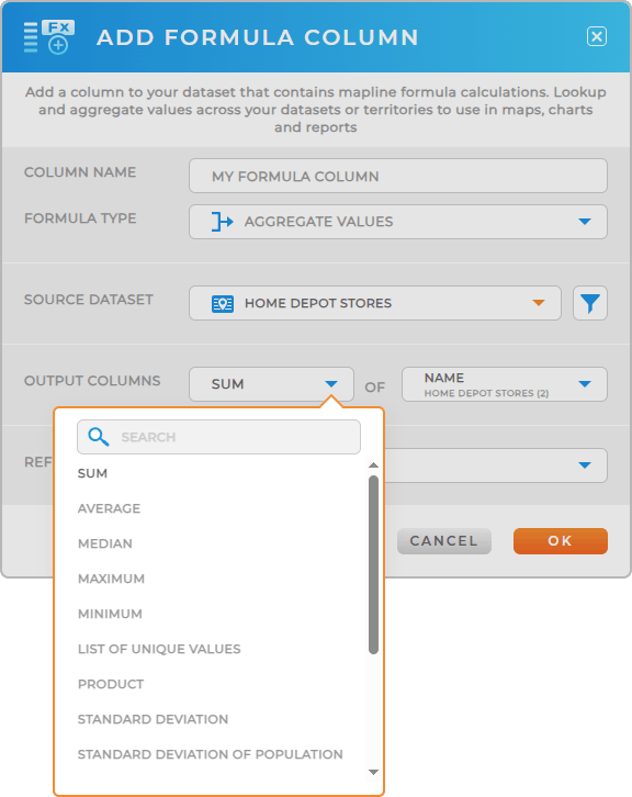 Calculate aggregate values in Mapline datasets