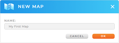 Screenshot of the New Map lightbox in Mapline, with the text 'My First Map' typed in the box