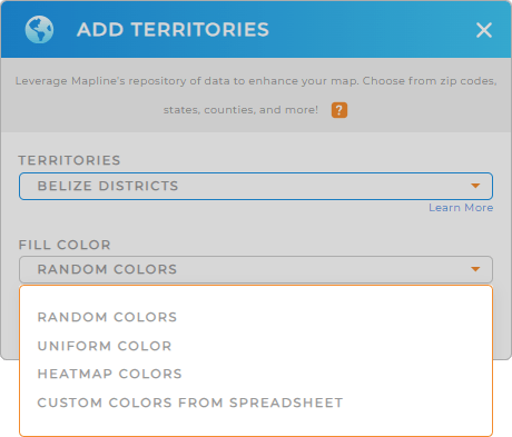 Color-code your Belize Districts territory map in seconds