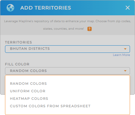 Color-code your Bhutan districts territory map in seconds