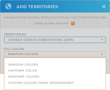 Color-code your Canada Census Subdivisions territory map in seconds