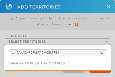 Add Canada population centres to your map in Mapline