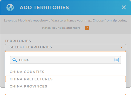 Add China prefectures to your map in Mapline