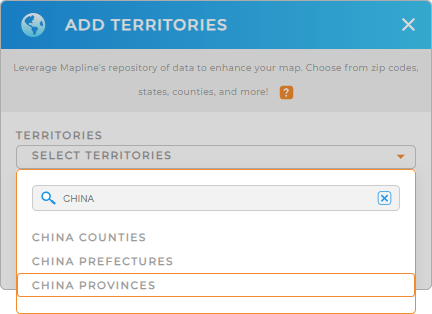 Add China provinces to your map in Mapline
