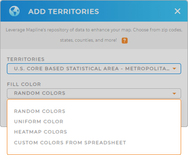 Color-code your U.S. Core Based Statistical Areas territory map in seconds