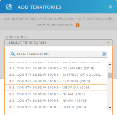 Add U.S. county subdivisions  to your map in Mapline