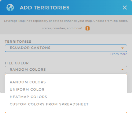 Color-code your Ecuador cantons territory map in seconds