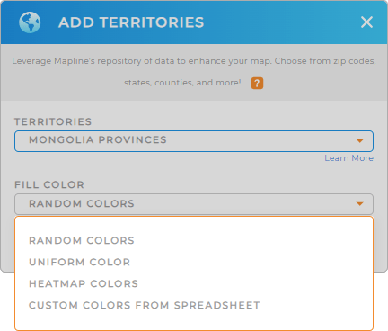 Color-code your Mongolia provinces territory map in seconds